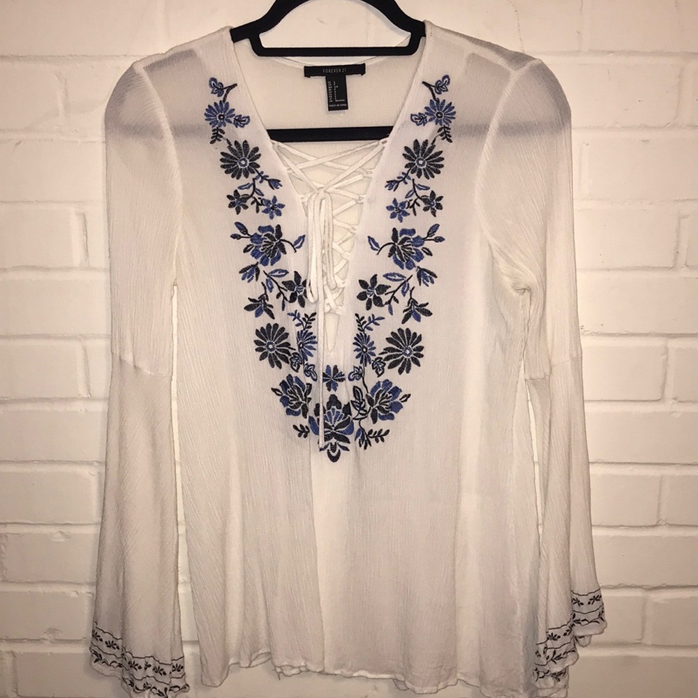 Lace up floral blouse